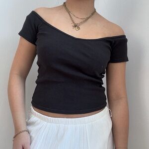 Brandy Melville Black Off-Shoulder Crop Top